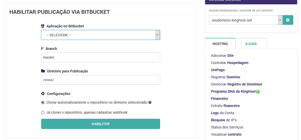 BitBucket - Integração com a KingHost